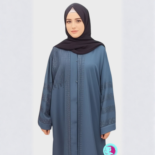 Fancy Misty Blue Abaya – Elegant Evening & Party Wear