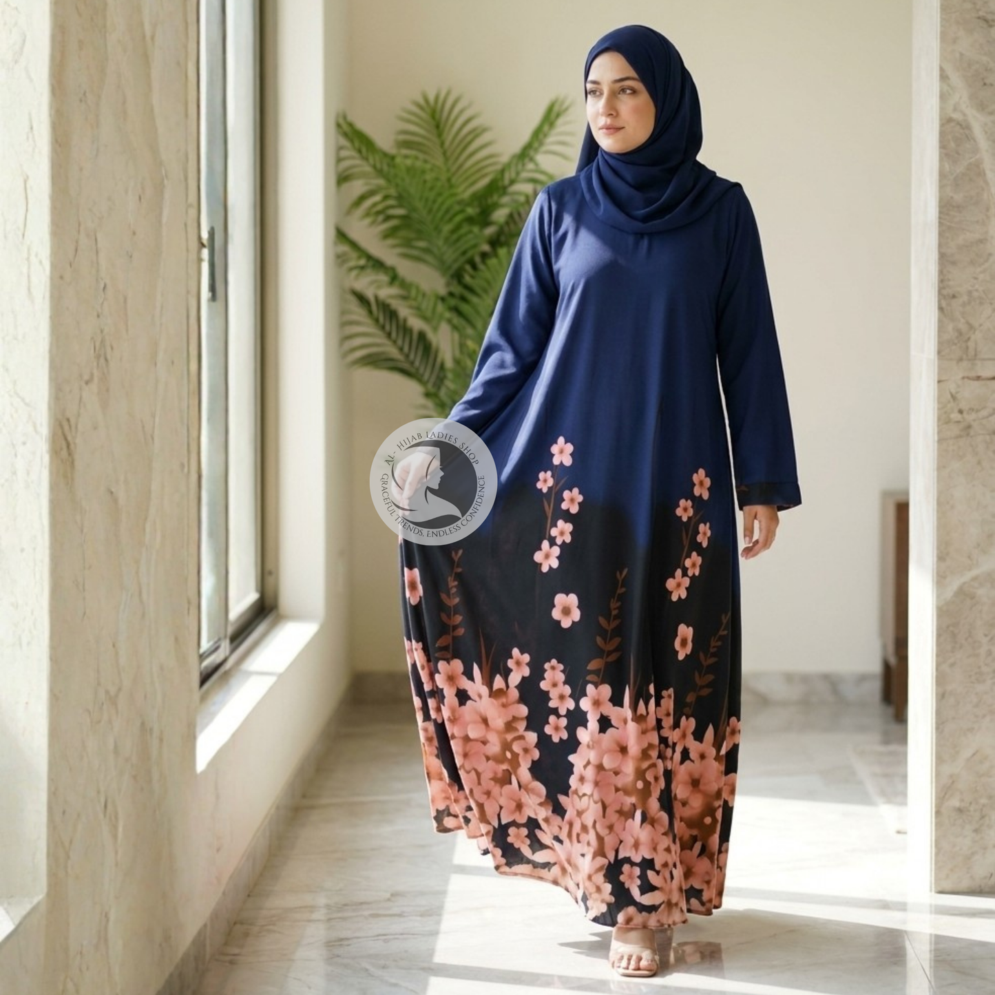 Floral Elegance Front Open Abaya – Nida Fabric