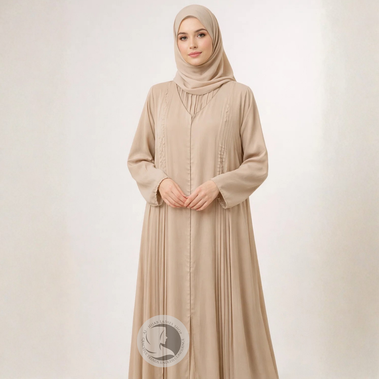 Elegant Front Open Abaya for Women – Modest Pleated Design, Flowy & Comfortable