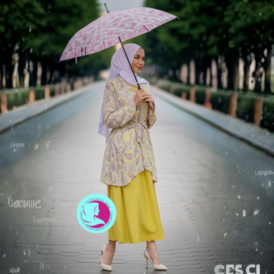 Printed double style chiffon abaya