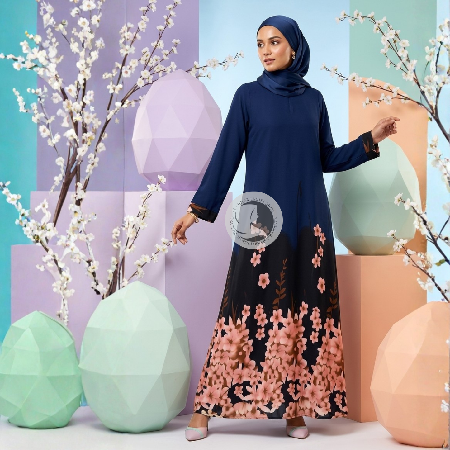 Floral Elegance Front Open Abaya – Nida Fabric