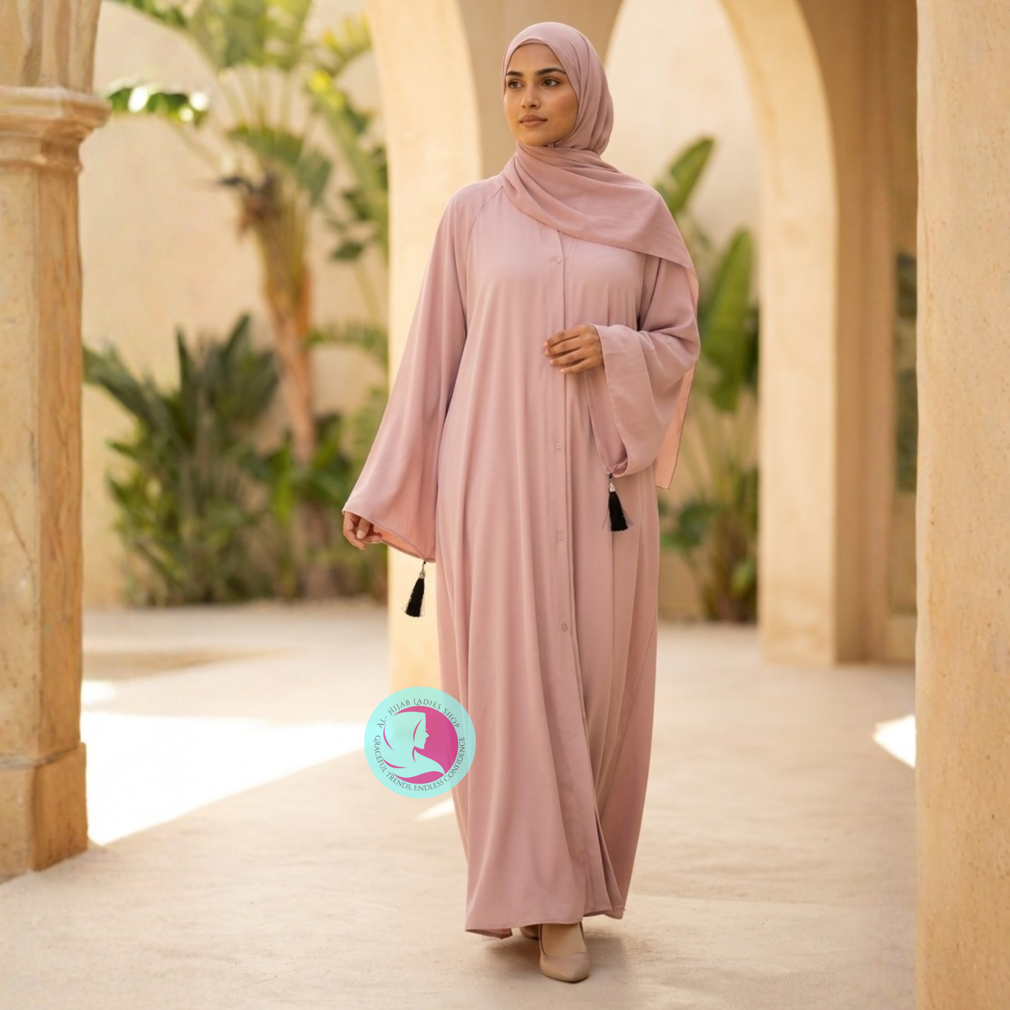 Romantic Nida Pink Abaya | Elegant Modest Wear for Women
