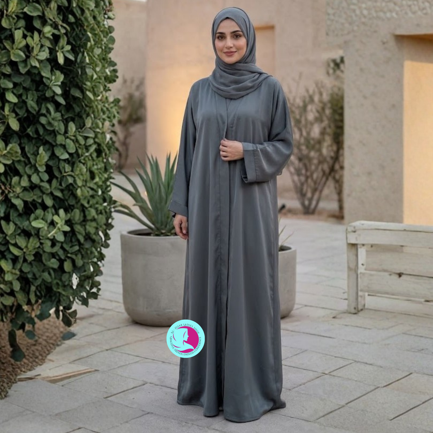 Front Open Moss Georgette Abaya | Elegant Modest Wear