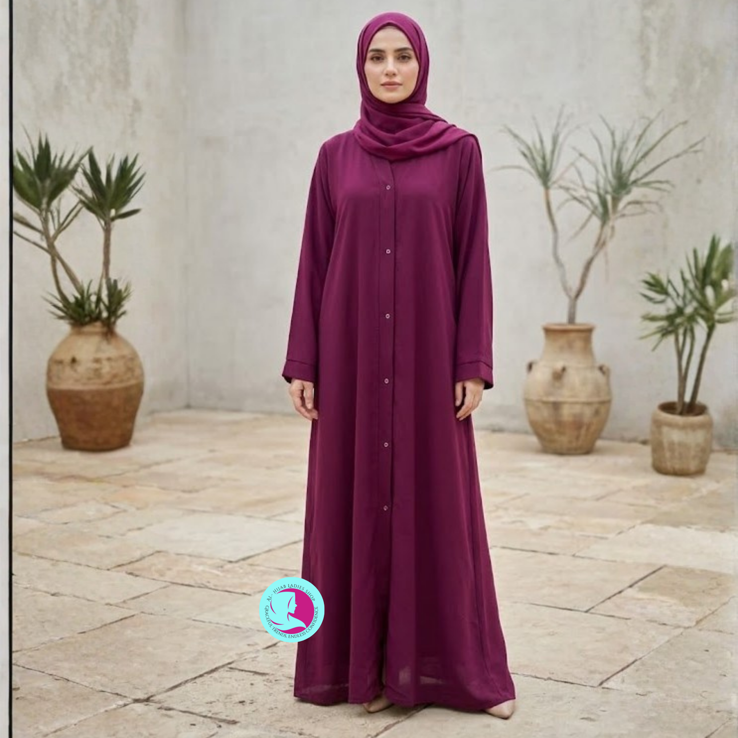 Front Open Moss Georgette Abaya | Elegant Modest Wear