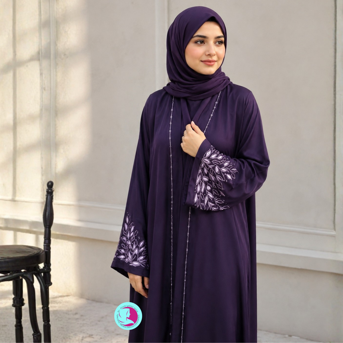 Romantic Nida Abaya | Embroidered & Sequin Work Abaya
