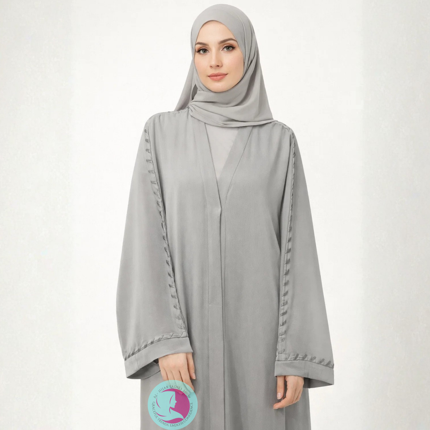 Front Open Embroidered Sleeves Abaya – Premium Romantic Nida Fabric | Elegant Modest Wear