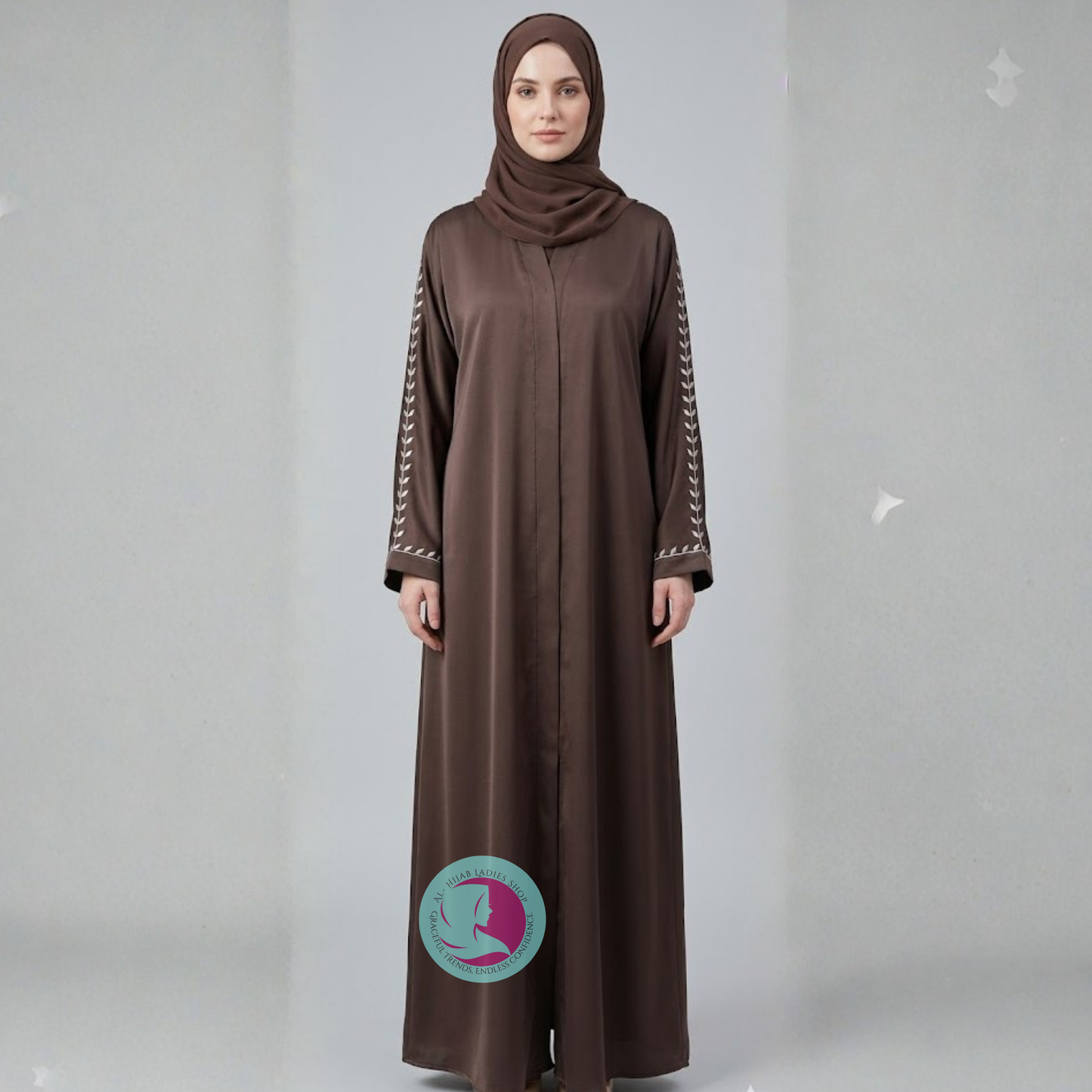 Front Open Embroidered Sleeves Abaya – Premium Romantic Nida Fabric | Elegant Modest Wear