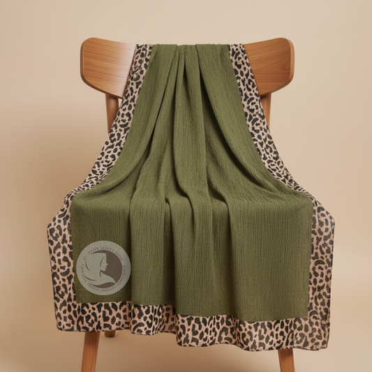 Crinkle Georgette Hijab with Printed Borders – Lightweight Elegant Modest Scarf/Hijab