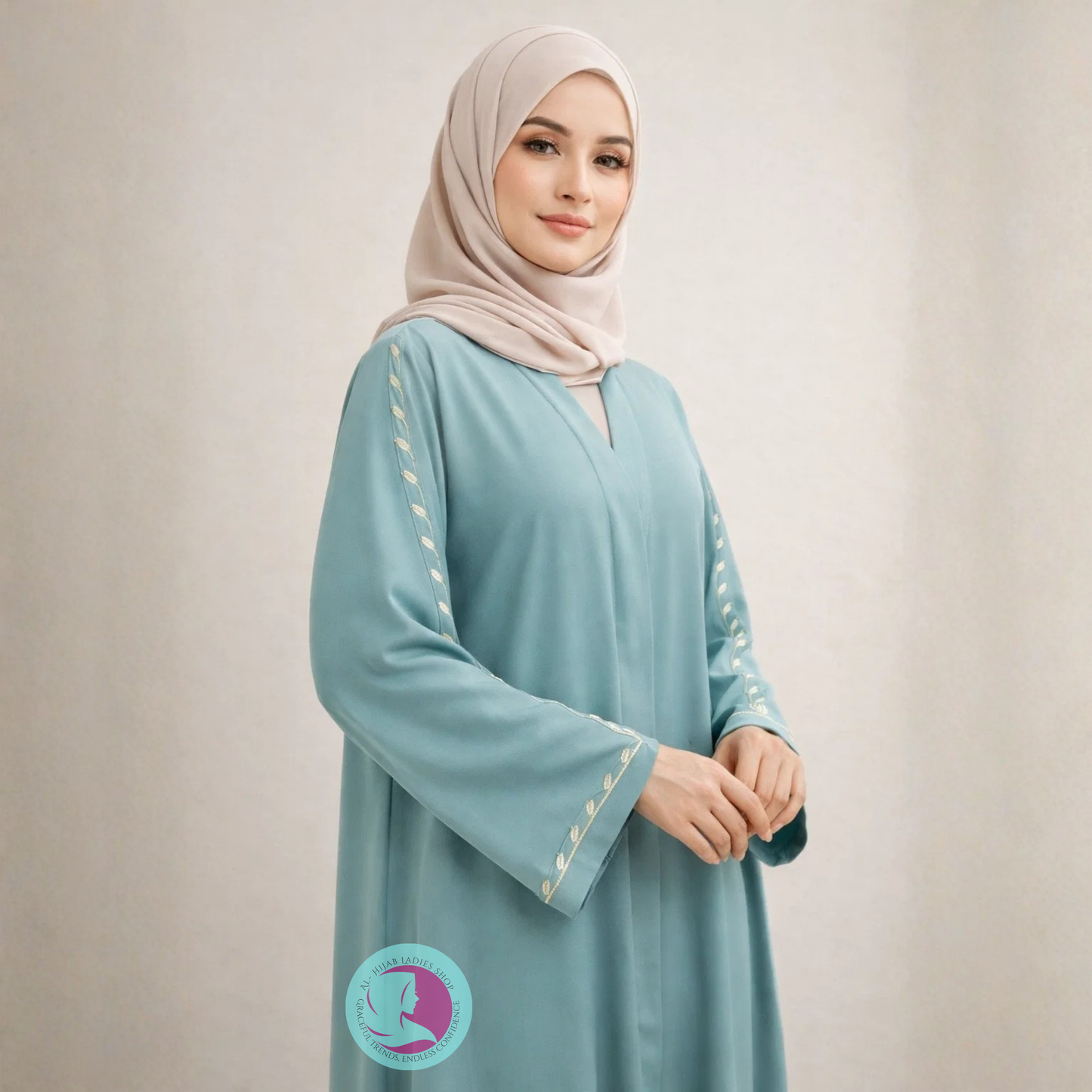 Front Open Embroidered Sleeves Abaya – Premium Romantic Nida Fabric | Elegant Modest Wear