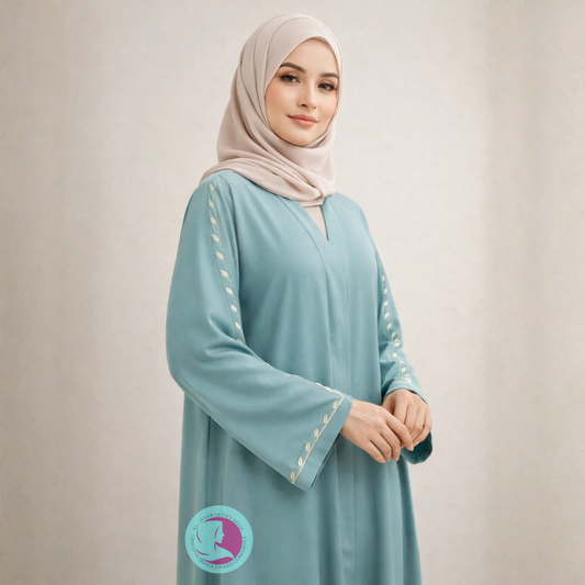 Front Open Embroidered Sleeves Abaya – Premium Romantic Nida Fabric | Elegant Modest Wear