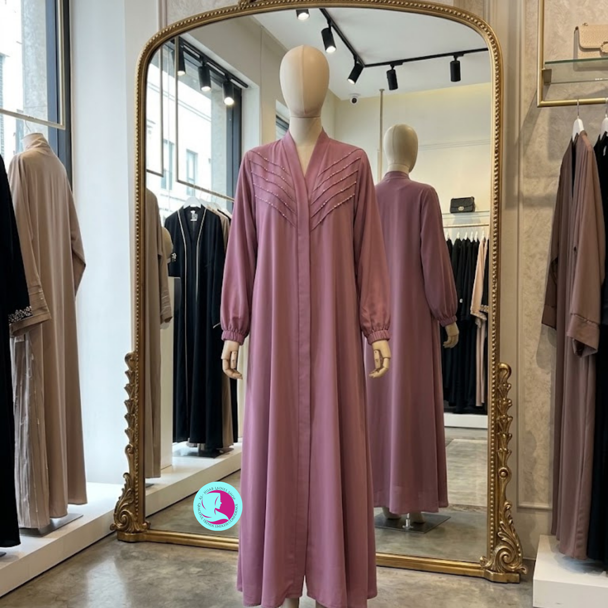 Mouse Georgette Front Open Abaya with Cutdana Work | Al-Hijab