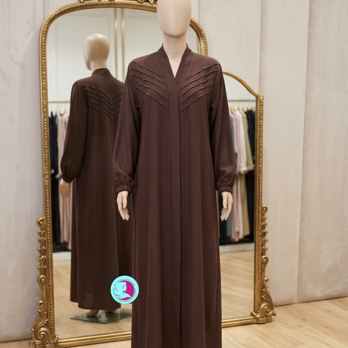 Mouse Georgette Front Open Abaya with Cutdana Work | Al-Hijab